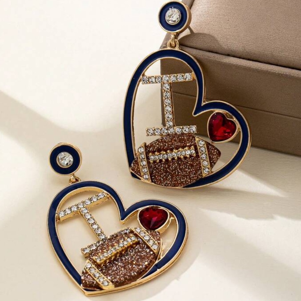 Cubic Zirconia Heart Football Earrings